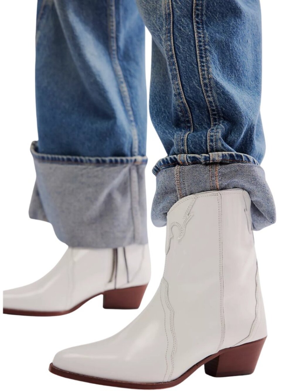Free People New Frontier Western Cowboy Boot Womens 6.5 White Patent Leather NWT